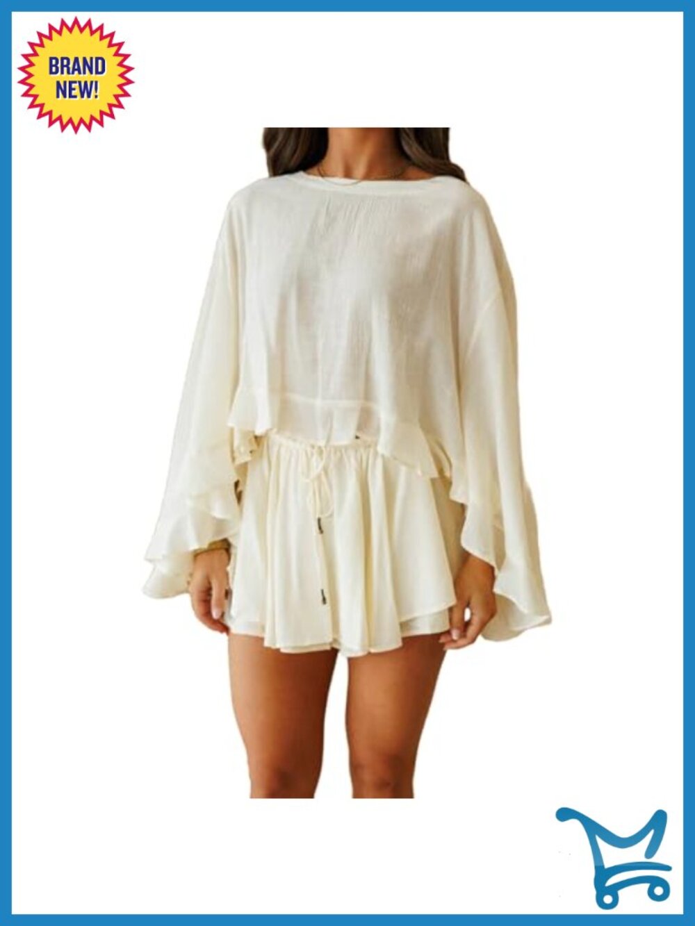 Ruffle Loose Fit Top Mini Skirt Set Women 2 Piece Polyester Vacation Outfit